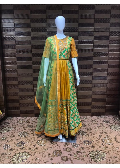 Traditional Wear Long Dress in Patola Print with Gotapatti  and Zardosi work